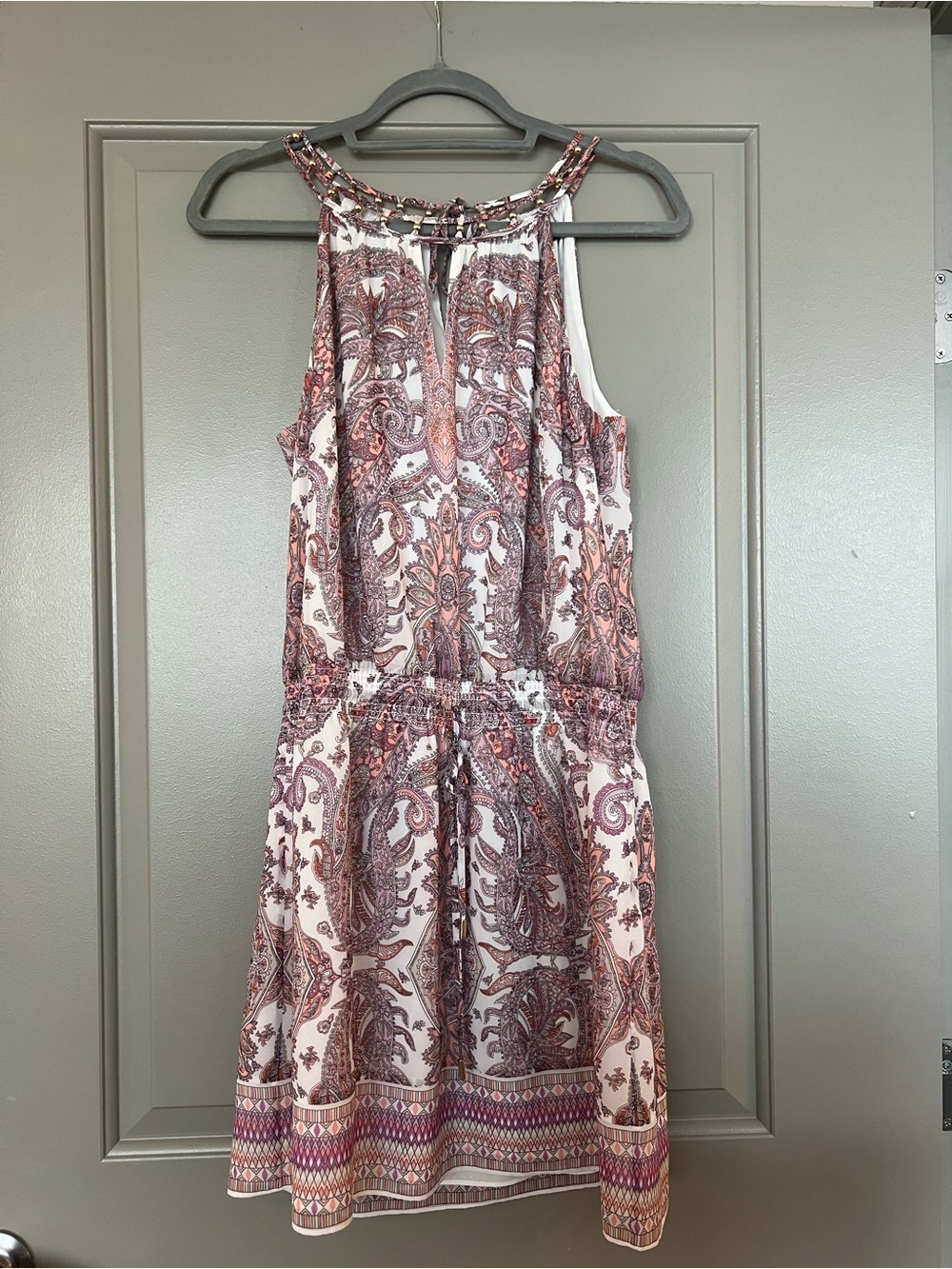 White House Black Market Pink Paisley Halter Midi Dress